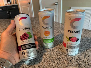 Celsius Energy Drink Review - cans of celsius fitness drink on my countertop