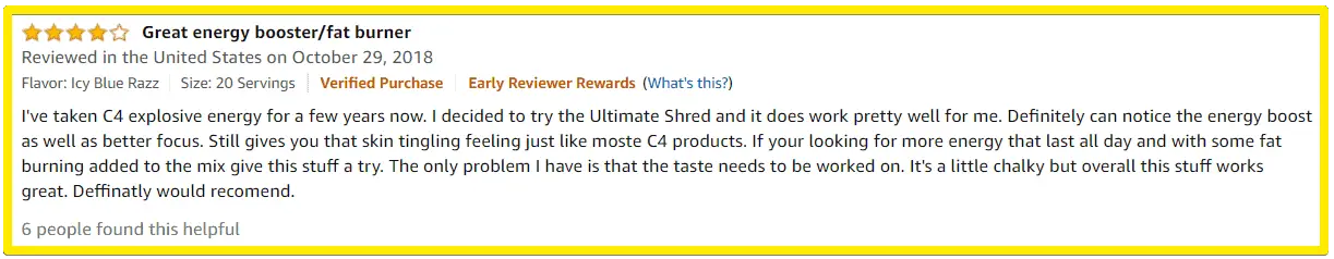 C4 Ultimate Shred Review - amazon customer review