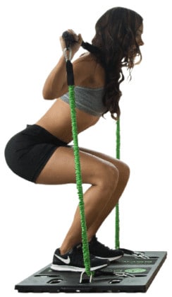Best exercise resistance band set - BodyBoss home gym 2 accessories - Woman doing squats on a BodyBoss 2 gym