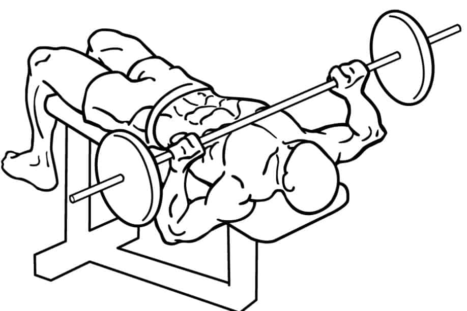 best chest exercises - man doing decline barbell press diagram